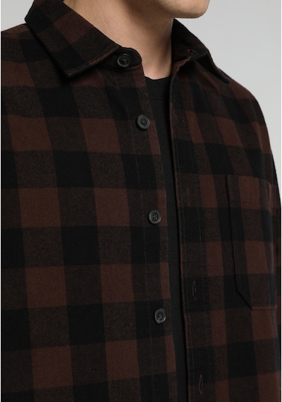 Colin's Colins Relaxed Fit Shirt Neck Ekoseli Erkek Kahverengi Uzun Kol Gömlek Cl1082022 Q1.v1 Brw