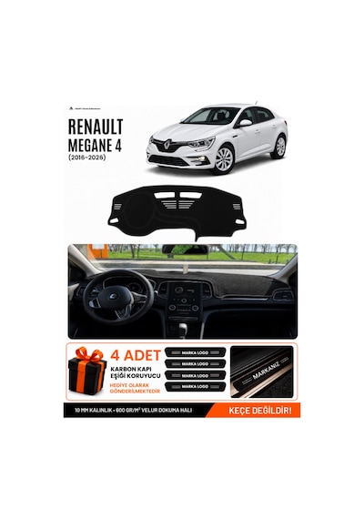 Renault Megane 4 2016-2024 Uyumlu Torpido Koruma, Torpido Örtüsü, Torpido Kılıfı - Siyah
