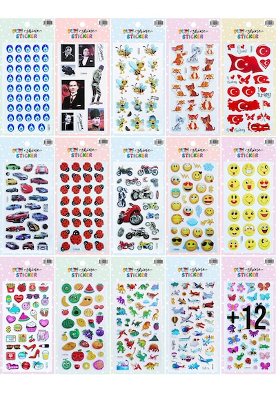 Puti Shine Kabartmalı Sticker 10 Kartela Çok Renkli