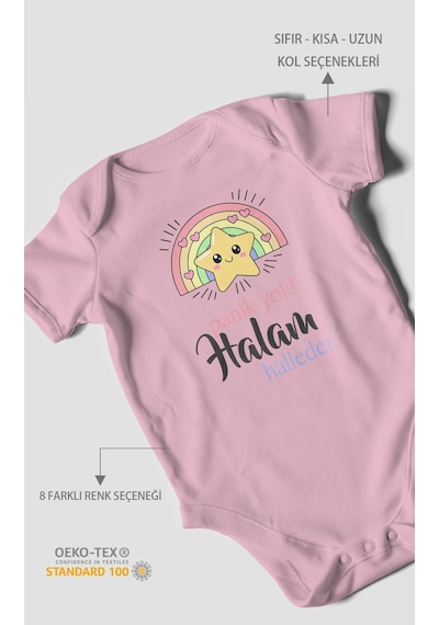 Panik Yok Halam Halleder Baskılı Bebek Zıbını Çıtçıtlı Body 8 Renk %100 Pamuk Kısa Kol Zbn5-kk Koyu Pembe