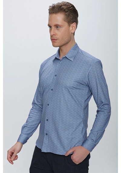 Efor G 1523 Slim Fit Mavi Spor Gömlek Mavi
