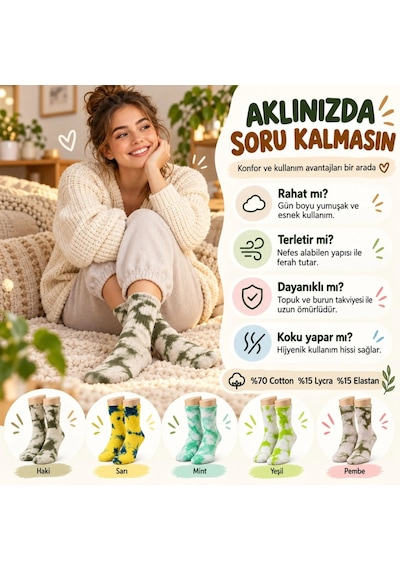 Womanandkids Wak Unisex Batik Desenli Çorap 10'lu Set Pamuklu Renkli Uzun Soket Dikişsiz Nefes Alan Günlük Spor Çorabı Çok  Renkli