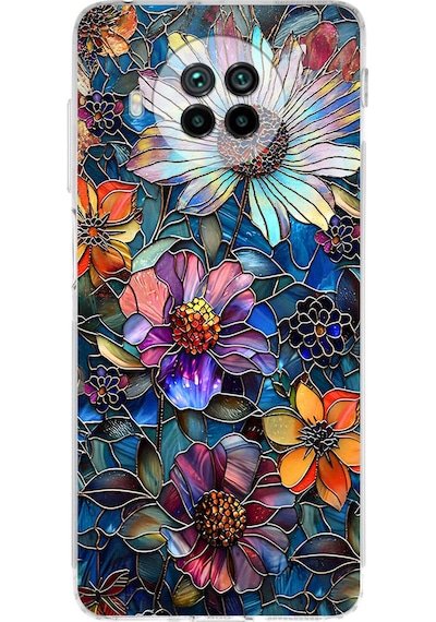 Printify Xiaomi Mi 10t Lite İle Uyumlu Vitray Mücevher Flora Tasarımlı Şeffaf Silikon Kılıf Şeffaf