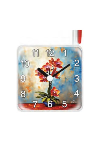 Galaxy Mıknastıslı Nostaljik Saksıdaki Çiçek Eskitme Desenli Buzdolabı Saati Kare 10 X 10 Cm Sarı