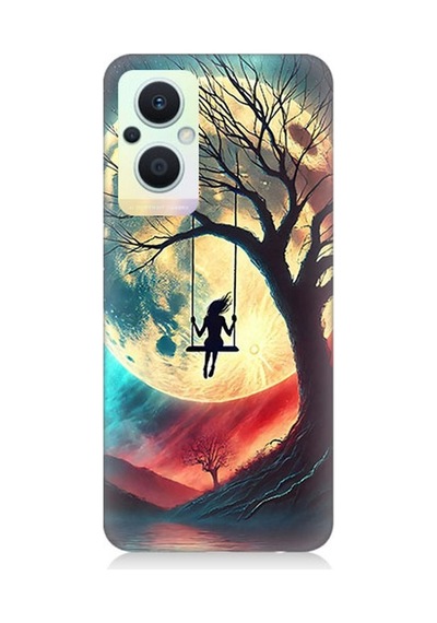 Oppo Reno 7 Lite Uyumlu Ay Altında Salıncak Sessizliği Desenli Silikon Kılıf Çok Renkli
