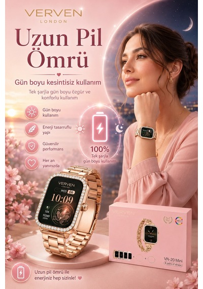 Kadın Kullanımına Uygun Akıllı Saat Dört Çift Kordonlu Şık Tasarımlı Dokunmatik Model