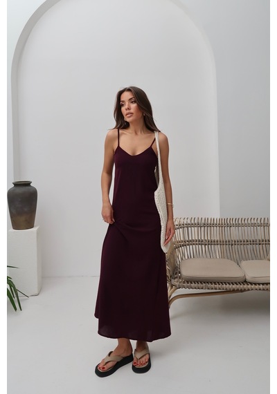 Paw Garage Kadın Hazel Bordo İp Askılı Ayrobin Maxi Yazlık Elbise Bordo