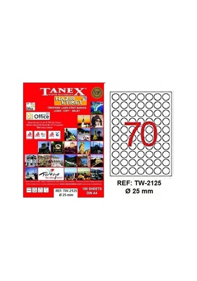 Tanex Laser Etiket 100 Yp 0.25 Mm Laser-copy-ınkjet Yuvarlak Tw-2125 Diğer