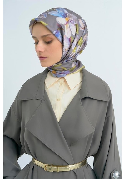 Armine İpek Eşarp 2026 Yaz - 9524-33 Füme Twill