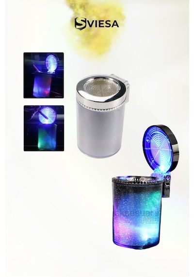 Işıklı Küllük Renkli Rgb Led Işıklı Lüx Oto Küllük Kapaklı Spor Araç İçi Küllük Araba Küllüğü