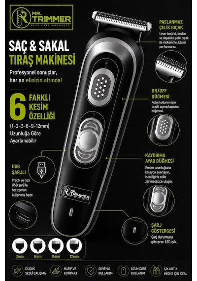 Jasper Jpr-055 Gri Saç Ve Sakal Tıraş Makinesi Profesyonellere Özel 6 Farklı Kesim 120 Dk Kullanım