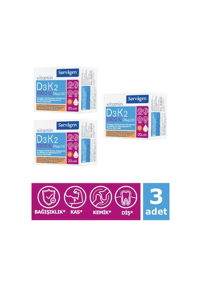 Sorvagen Vitamin D3K2 Damla 20 Ml (1000 IU) - 3 Adet