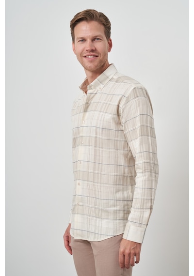 Morven Erkek Bej Pamuk Trend Panolu Dynamic Fit Gömlek 25ms004025653 Bej Bej
