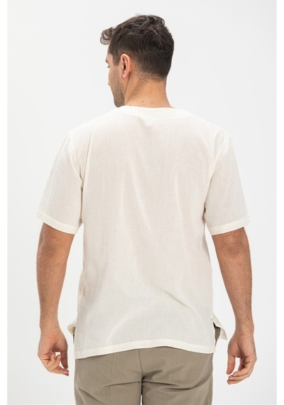 Büyük Beden Kısa Kol Şile Bezi Zımbalı Erkek Tshirt Krem 3002