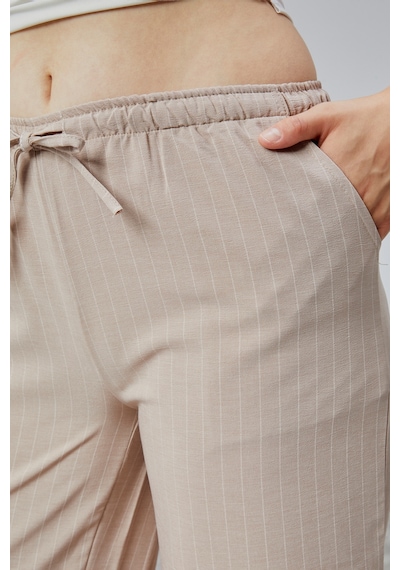 Genius Store Kadın Pantolon Geniş Paça Yüksel Bel Cepli Çizgili Pantolon Çizgili-pantolon Bej