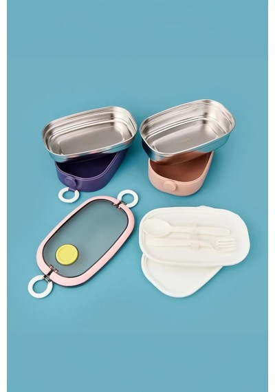 Vagonlife Bento 1300ml Lunchbox 2 Katlı 3 Bölmeli Paslanmaz Çelik Sefer Tası Yemek Kutusu Pembe-mor