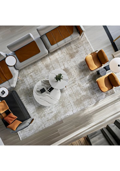 Bespoky Runner 5007a Soyut Salon Halısı Dijital Baskı Kaymaz Krem
