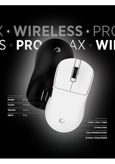 Clax 60 Gram Kablosuz Ultra Hafif Şarjlı 3311 Sensor 24000 Dpı 3311 Sensor Gaming Oyuncu Mouse Beyaz