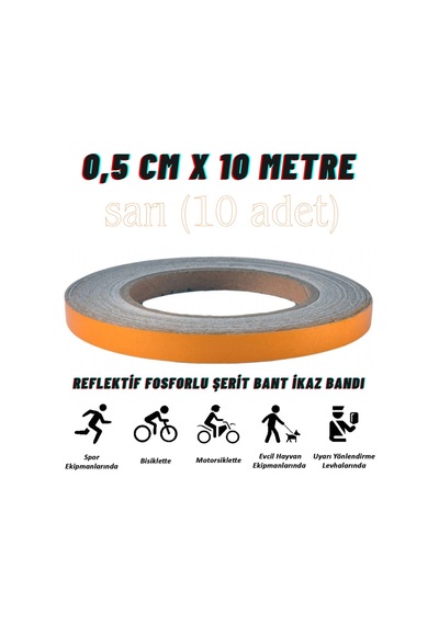 Carub Reflektif Fosforlu Şerit Bant 0,5 Cm X 10 Metre Sarı İkaz Bandı BR2405003