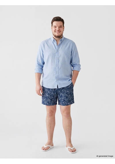 Lcw Swımwear Lacivert Kısa Boy Yaprak Desenli Erkek Deniz Şortu