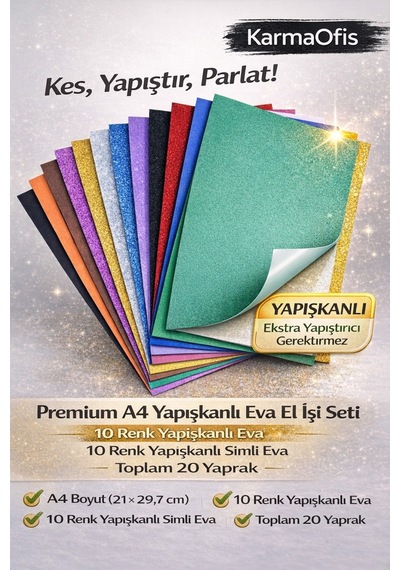A4 Yapışkanlı Eva Seti 10 Renk Yapışkanlı Eva+10 Renk Yapışkanlı Simli Eva