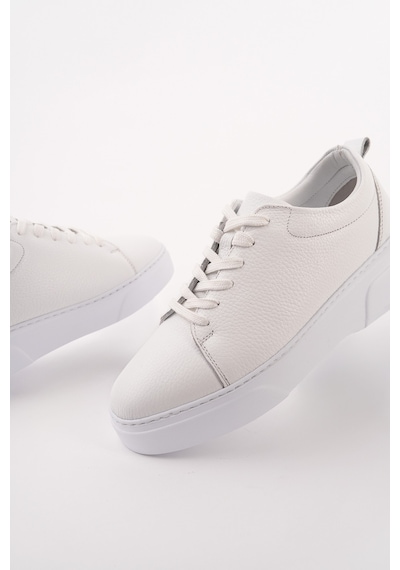 Muggo Leons Hakiki Deri Erkek Kalın Taban Bağcıklı Günlük Casual Sneaker Beyaz