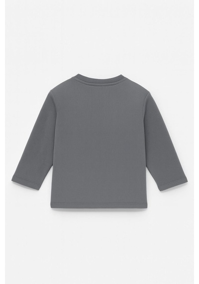 Luess Unisex Çocuk Happiness Nakışlı Cepli Fitilli Kaşkorse Tişört Antrasit