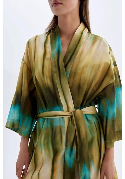 DeFacto Desenli Pamuklu Kimono-Fall in Love D0453AX24SMKH452 Haki