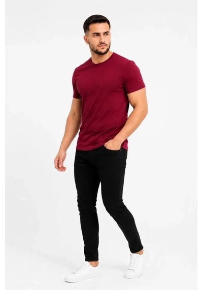 Defymoda Erkek Basic Tişört Bisiklet Yaka Kısa Kol Günlük Yazlık Slim Fit T-shirt - Bordo