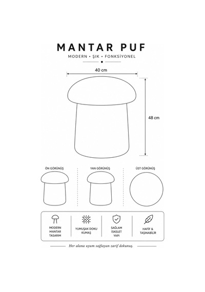 Luxury Mantar Puf İthal Bukle Kumaş, Modern & Zarif Yeşil - 873462318 Yeşil