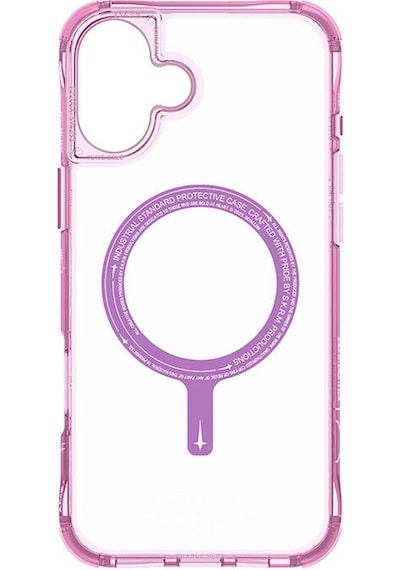 Apple iPhone 16 Plus Uyumlu Kılıf Magsafe Şarj Özellikli Şeffaf Airbag Tasarımlı Skinarma Saido Pembe