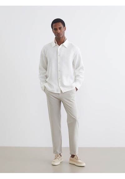 Lcw Vision Beyaz Regular Fit Dokulu Erkek Basic Gömlek