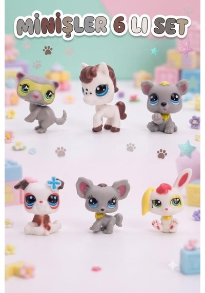 Pet Star Little Sevimli Minişler 6'lı Miniş Oyuncak Seti Hayvan Figürleri ve Aksesuarları 3046A32