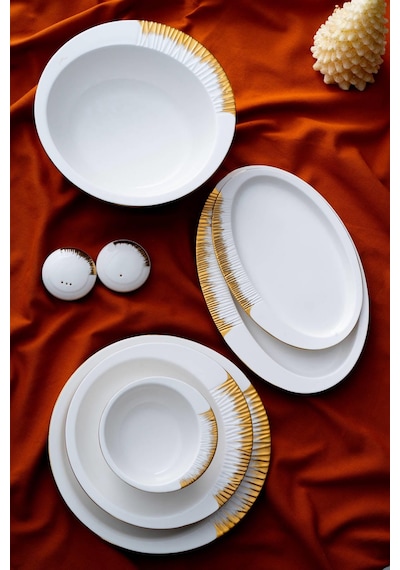 Acar Sherry Gold 6 Kişilik 29 Parça Yemek Takımı Beyaz - Gold