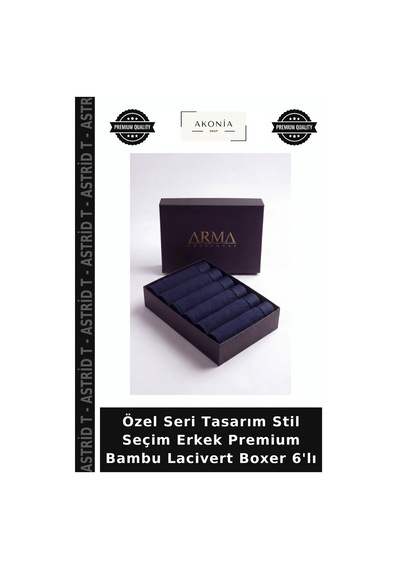 Astrid T Özel Seri Tasarım Stil Seçim Erkek Premium Bambu Lacivert Boxer 6'lı Lacivert-6