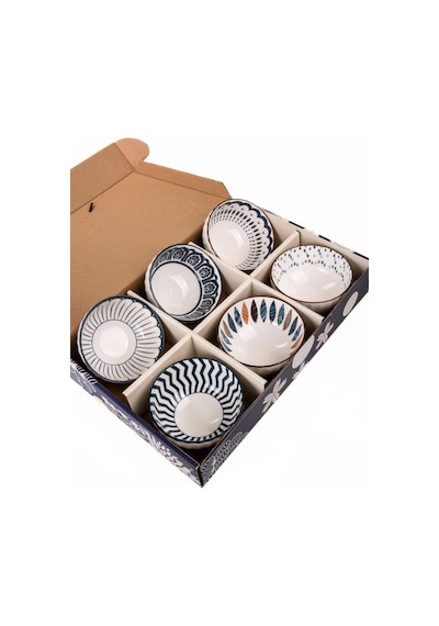 Tr Mukko Home 6'li Desenli Porselen Kase Seti 320 Ml, Çorbalık, Kahvaltılık, Atıştırmalık Kase Hediyelik Kutulu, Diğer