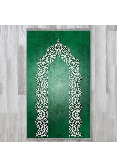 Evaşk Namazlık Dokuma Halı Kaymaz Muslumana Seccade 66x113 YEŞİL EVAŞK414D66