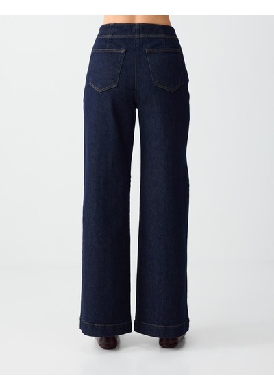 Jimmy Key Koyu İndigo Mavi Yüksek Bel Normal Paça Pamuklu Uzun Denim Pantolon 6sw185615452