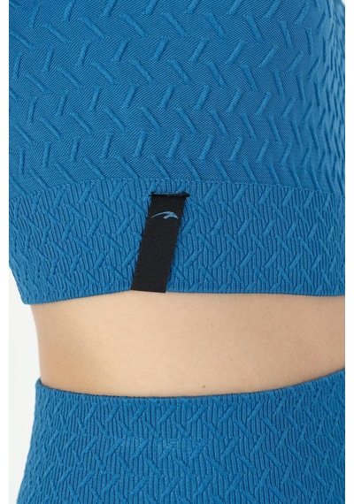 Maraton Slimfit Kadın Bisiklet Yaka Turkuaz Crop Top Turkuaz
