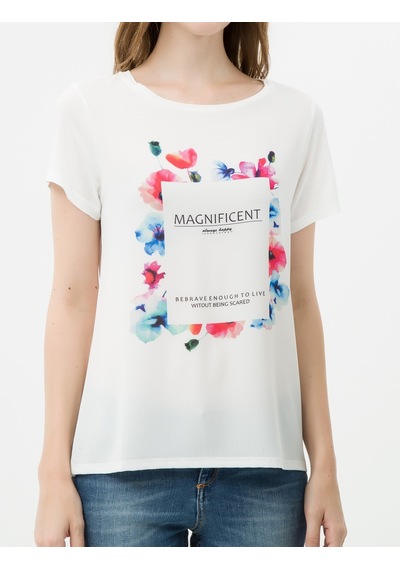 Koton Floral T-shirt Kırık Beyaz 7kak18228gk 7KAK18228GK001 Ekru