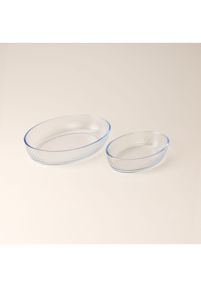 Kitchen Junto 2'li Petek Desenli Oval Fırın Kabı Seti - Şeffaf Çok Renkli