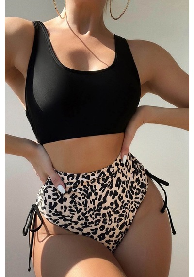 Angelsin Leopar Yanlardan Büzgü Ayarlama Detaylı Bikini Altı 001