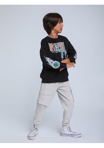 Jack Lions Erkek Bebek Fresh Dokulu İnce Şardonlu 3 İplik Sweatshirt-14748 Siyah