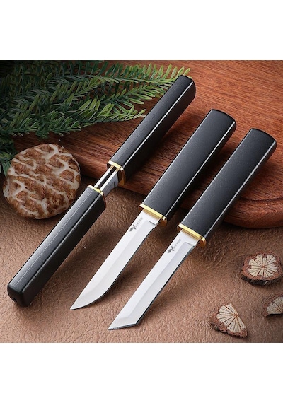 Valkyrie 2 Li Japon Tanto Şef Bıçağı Seti Paslanmaz Çelik, Kılıflı, Ultra Keskin Kamp & Mutfak Bıçak Seti Siyah Siyah