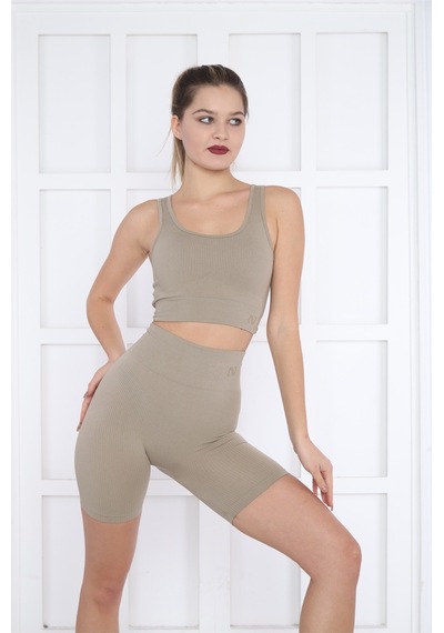 Escetic Kadın Spor Midstone Toparlayıcı, Yüksek Bel Fitnes Bra Şort-tayt Takım-4313 - S