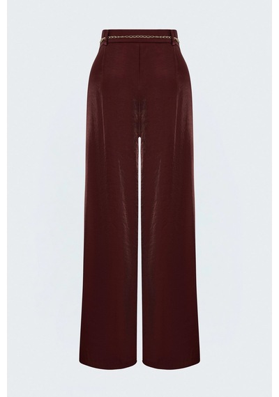 Sateen Yüksek Bel Aura Pantolon Bordo