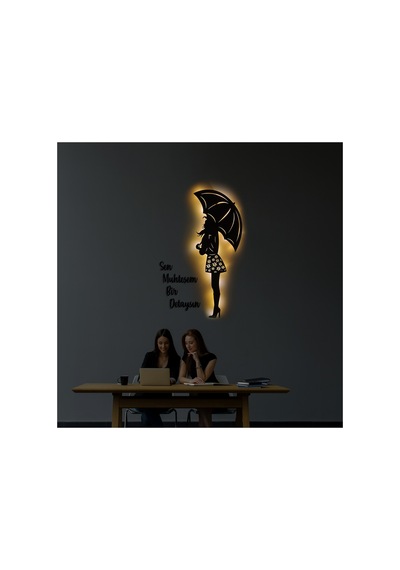 Led Işıklı Kişiselleştirilebilir Kadın Temalı Tablo Edna Dekoratif Gece Lambası Sarı - 737251174 Sarı