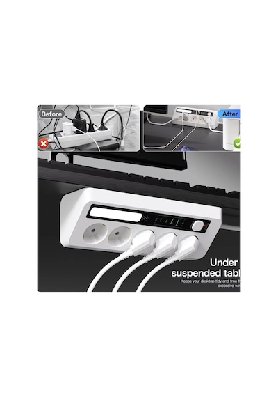 5 Li Akım Korumalı Priz 2500w 2 Usb + 2 Type-c Hızlı Şarj Led Gece Lambalı Dokunmatik Siyah Diğer