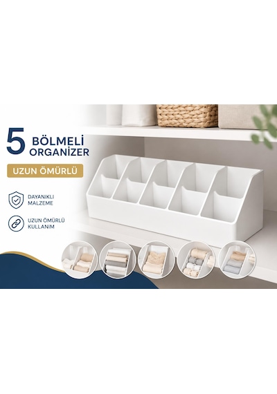 5 Bölmeli Kemer Çorap Takı Makyaj Organizeri Dolap Düzenleyici beyaz