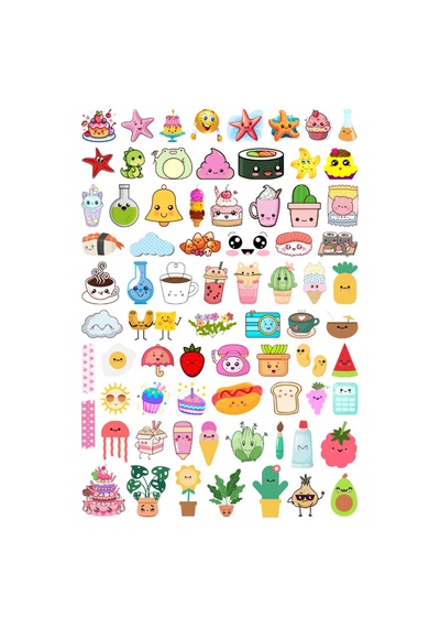 74 Adet Kawai Cute Sticker Seti - Etiket Seti Scrapbook Bullet Journal Çok Renkli
